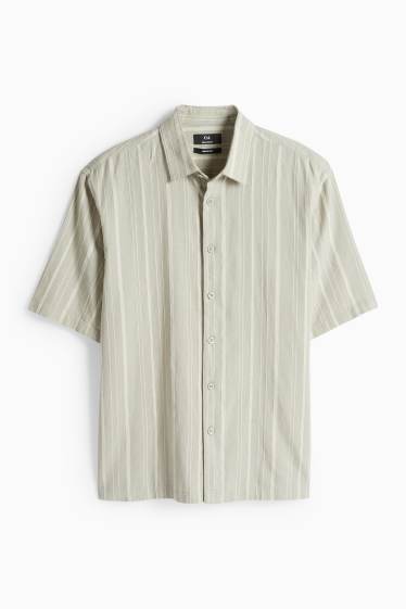 Hommes - Chemise - relaxed fit - col kent - lin mélangé - à rayures - vert clair