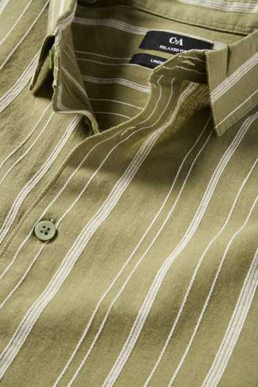 Hommes - Chemise - relaxed fit - col kent - lin mélangé - à rayures - vert