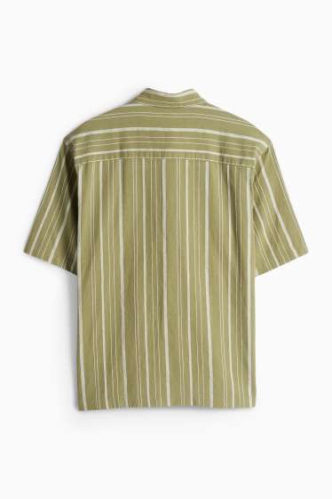 Hommes - Chemise - relaxed fit - col kent - lin mélangé - à rayures - vert