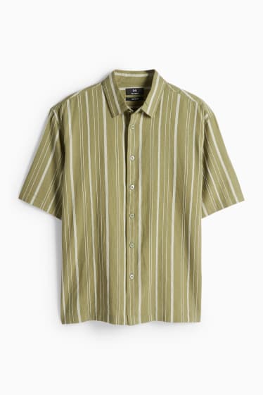 Hommes - Chemise - relaxed fit - col kent - lin mélangé - à rayures - vert