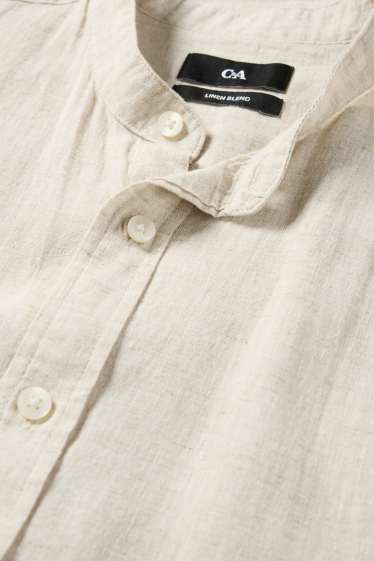 Unisex - Overhemd - regular fit - opstaande kraag - linnenmix - beige