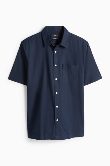 Unisex - Shirt - regular fit - kent collar - linen blend - dark blue