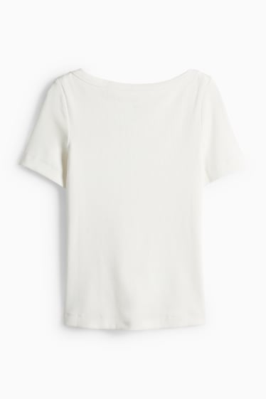 Femmes - T-shirt - slim fit - finition côtelée - blanc