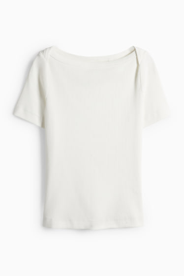 Femmes - T-shirt - slim fit - finition côtelée - blanc