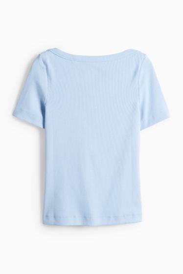 Femmes - T-shirt - slim fit - finition côtelée - bleu clair