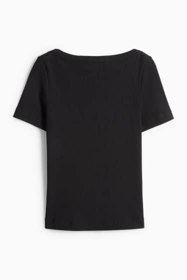 Dames - T-shirt - slim fit - ribstof - zwart