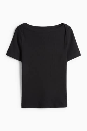 Dames - T-shirt - slim fit - ribstof - zwart