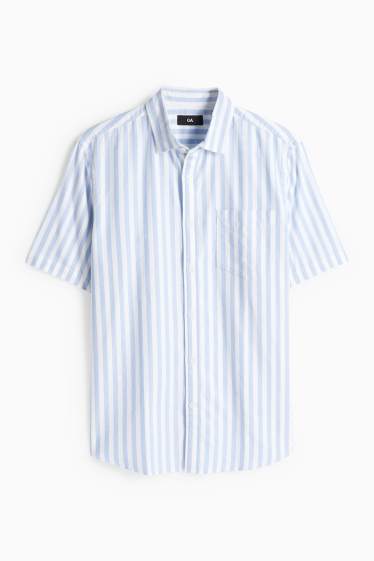 Pánské - Košile - regular fit - kent - pruhovaná - bílá / světle modrá