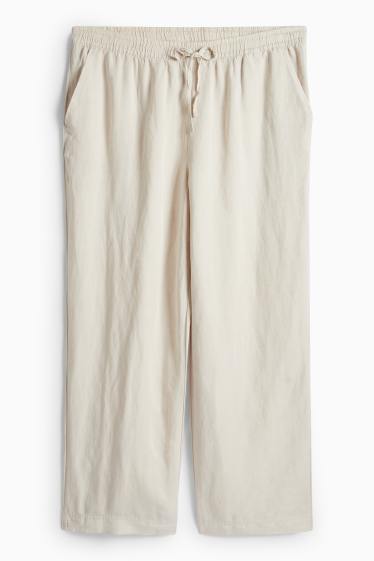 Women - Cloth trousers - mid-rise waist - wide leg - linen blend - light beige