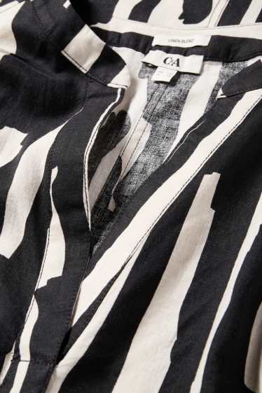 Dona - Brusa amb coll en punta - mescla de lli - amb motiu - negre/beix