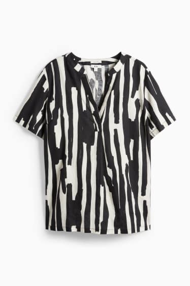 Dona - Brusa amb coll en punta - mescla de lli - amb motiu - negre/beix