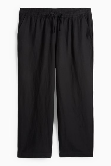 Women - Cloth trousers - mid-rise waist - wide leg - linen blend - black