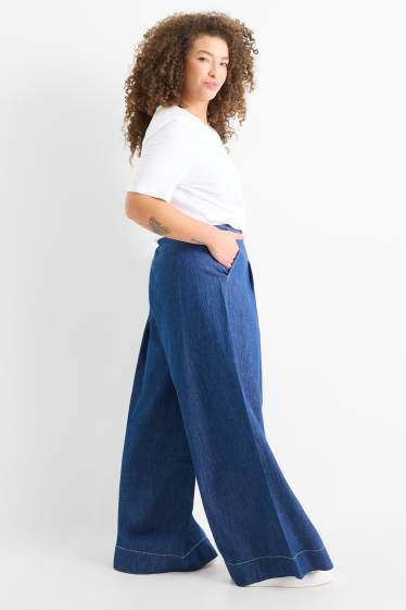 Dona - Pantalons de tela - high waist - wide leg - estil texà - texà blau