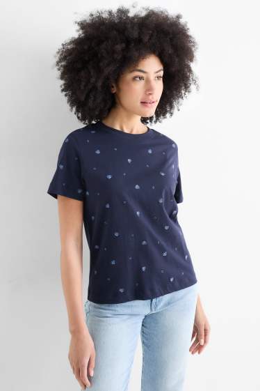 Femmes - T-shirt - regular fit - à motif - bleu foncé