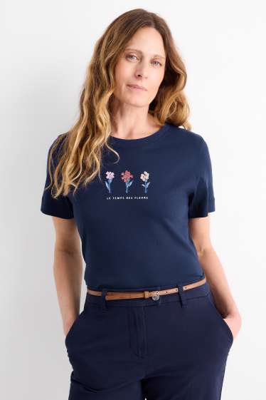 Damen - T-Shirt - Regular Fit - Glanz-Effekt - dunkelblau