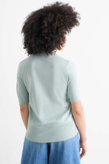 Femei - Pulover tricotat - mânecă scurtă - verde mentă