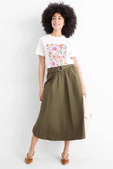 Women - Skirt with belt - dark green
