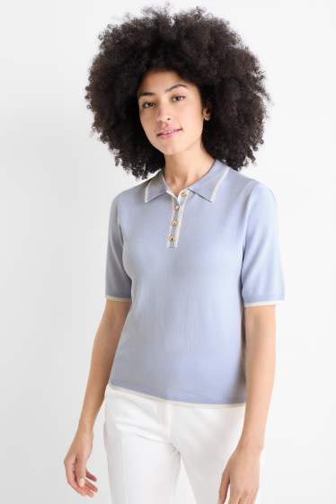 Damen - Strickpullover - kurzarm - hellblau