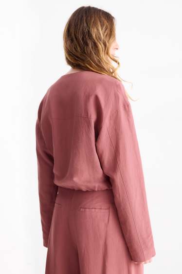 Dames - Korte blazer met linnengehalte - getailleerd - donker rose
