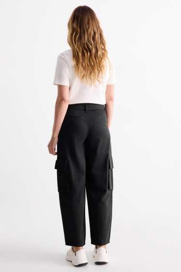 Women - Cargo trousers with belt - high-rise waist - tapered fit - black