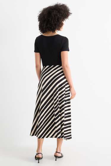 Damen - Rock - gestreift - schwarz / beige