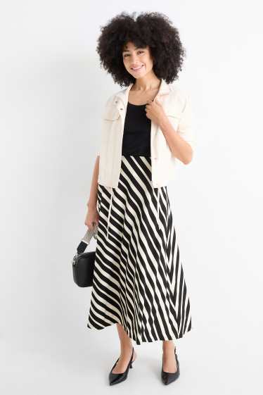 Damen - Rock - gestreift - schwarz / beige