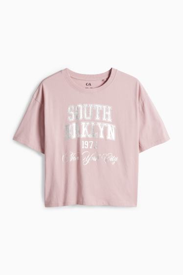 Děti - dívky - Brooklyn - tričko s krátkým rukávem - s lesklými efekty - růžová