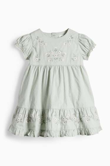 Baby Girls - Floral - baby dress - textured - mint green