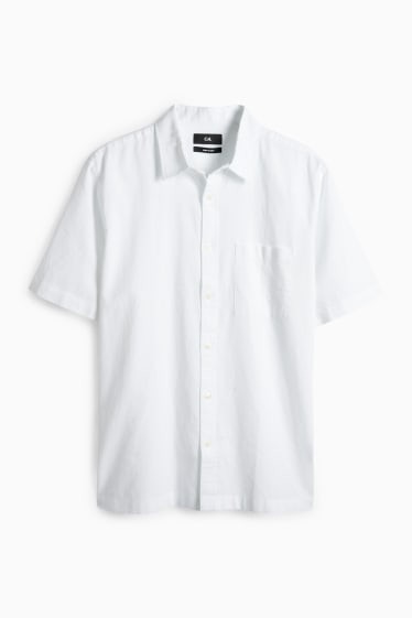 Unisexe - Chemise - regular fit - col kent - lin mélangé - blanc