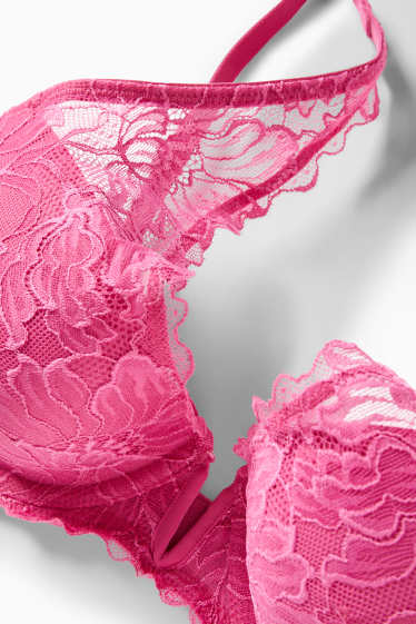 Dames - BH met beugels - PLUNGE - voorgevormd - fuchsiarood