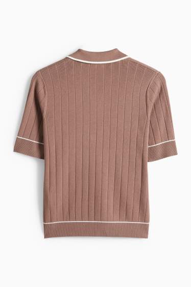 Dames - Gebreide trui - korte mouw - geribd - bruin