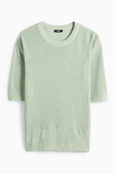 Dona - Jersei de punt de mitja - mànigues curtes - acanalat - efecte brillant - verd clar