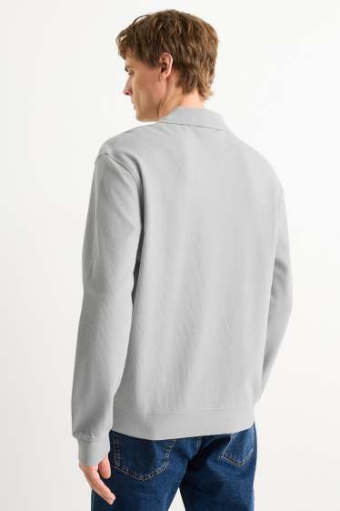 Hommes - Polo à manches longues - relaxed fit - finition côtelée - gris