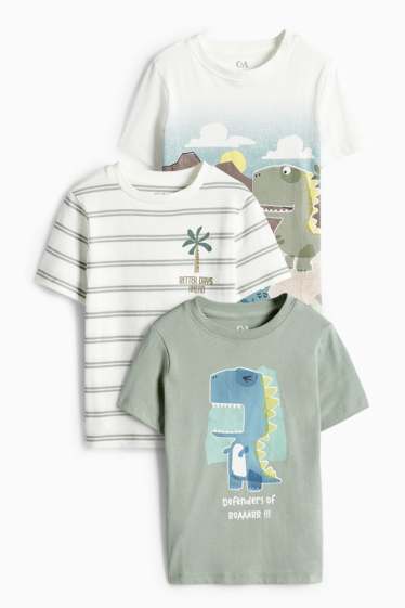 Nen - Paquet de 3 - dinosaures - samarreta de mànigues curtes - blanc/verd