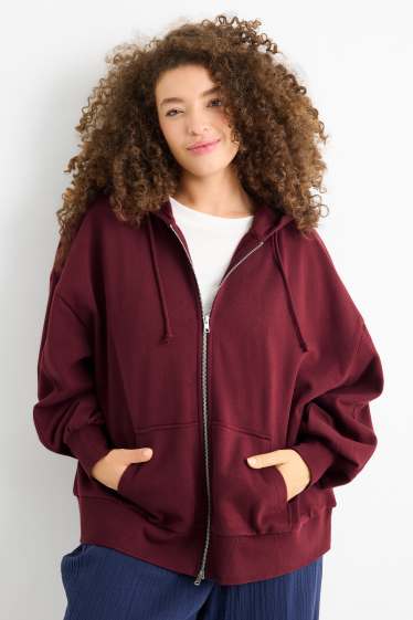 Dámské - Tepláková bunda s kapucí - bordeaux