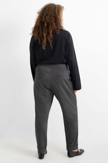 Dámské - Žerzejové kalhoty - mid waist - tapered fit - strukturované - šedá-žíhaná