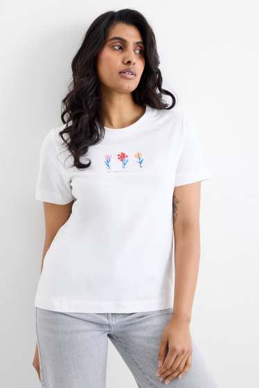 Femmes - T-shirt - regular fit - effet brillant - blanc