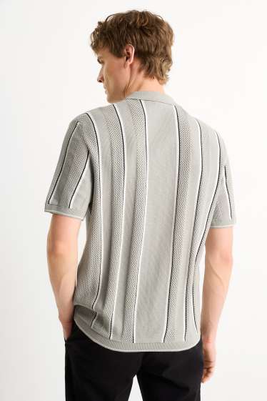 Uomo - Camicia in maglia - regular fit - collo revers - a righe - verde menta