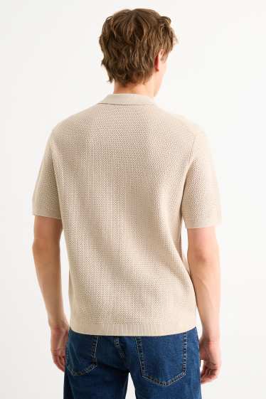 Hommes - Chemise en maille - regular fit - col à revers - beige clair