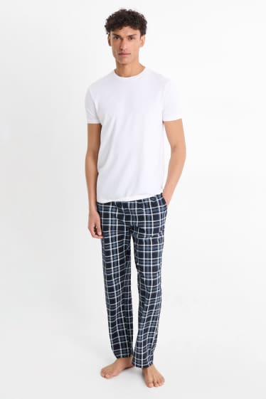 Pánské - Pyžamové kalhoty - kostkované - tmavomodrá