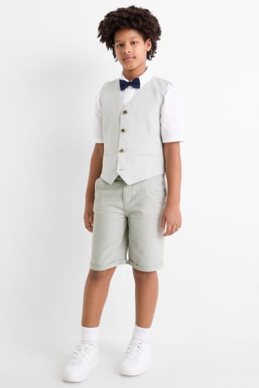 Kinder Jungen - Bermudas mit Hosenträgern und Leinen-Anteil - mintgrün