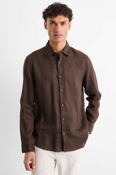 Herren - Leinenhemd - Regular Fit - Kent - dunkelbraun