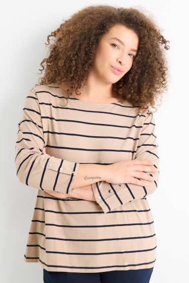 Femmes - Haut à manches longues - à rayures - beige / bleu