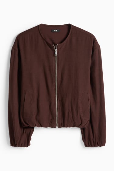 Dámské - Blouson s lněným podílem - tmavohnědá