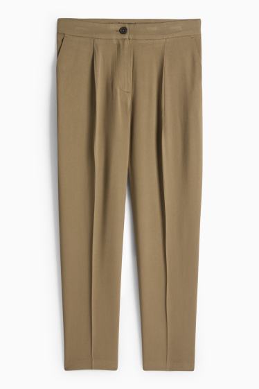 Damen - Stoffhose - Mid Waist - Tapered Fit - khaki