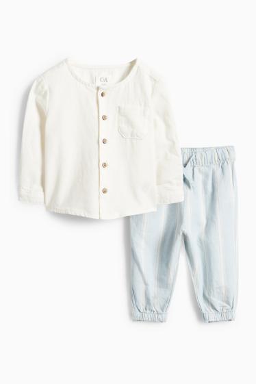 Baby Buben - Baby-Outfit mit Leinen-Anteil - blau / cremefarben