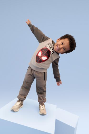 Kinderen: jongens - Spider-Man - hoodie - glanseffect - taupe
