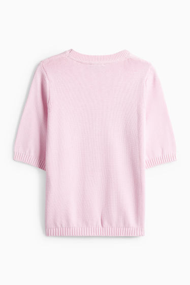 Damen - Strickpullover - kurzarm - rosa