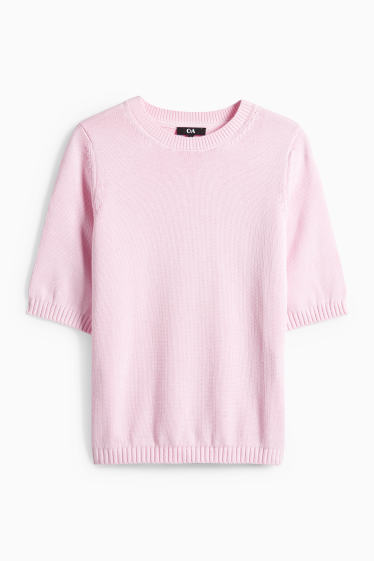 Damen - Strickpullover - kurzarm - rosa