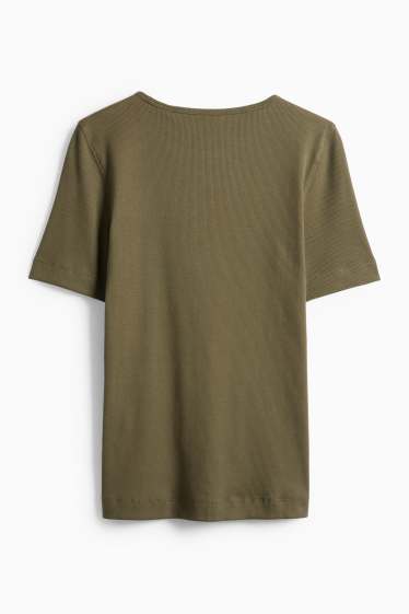 Damen - T-Shirt - Slim Fit - gerippt - dunkelgrün